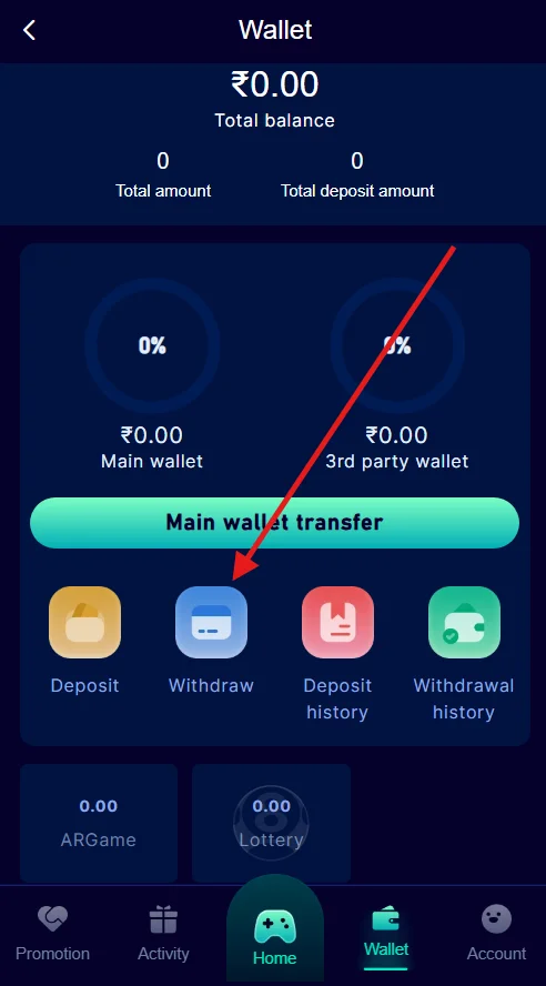 Tap on withdraw